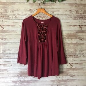 Sonoma Blouse maroon embroidered size medium